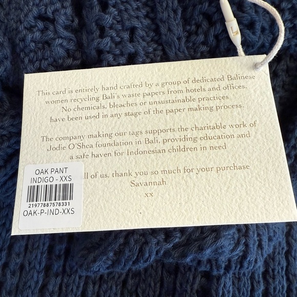 NWT Savannah Morrow Oak Organic Knitted Cotton Pant in Indigo Blue Size XXS - Picture 7 of 14